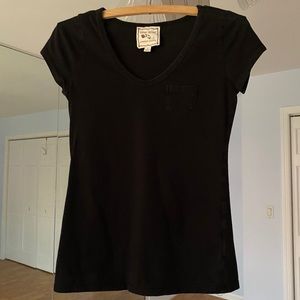 Pink Rose Black V Neck Short Sleeve Tee